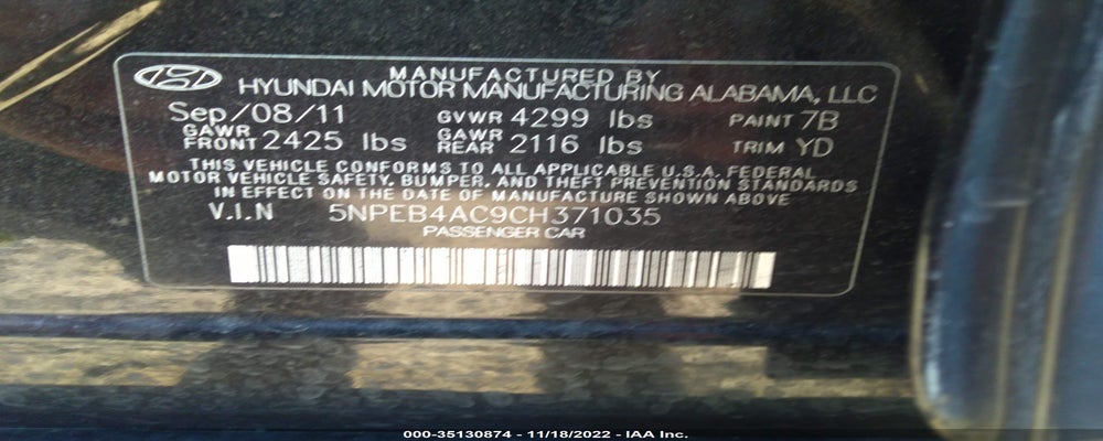 5NPEB4AC9CH371035 2012 HYUNDAI SONATA photo no. 9