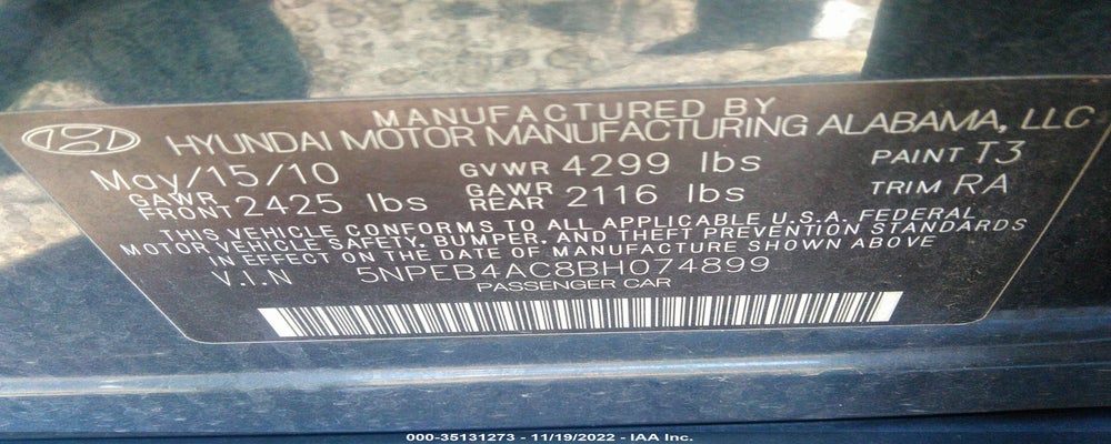 5NPEB4AC8BH074899 2011 HYUNDAI SONATA photo no. 9