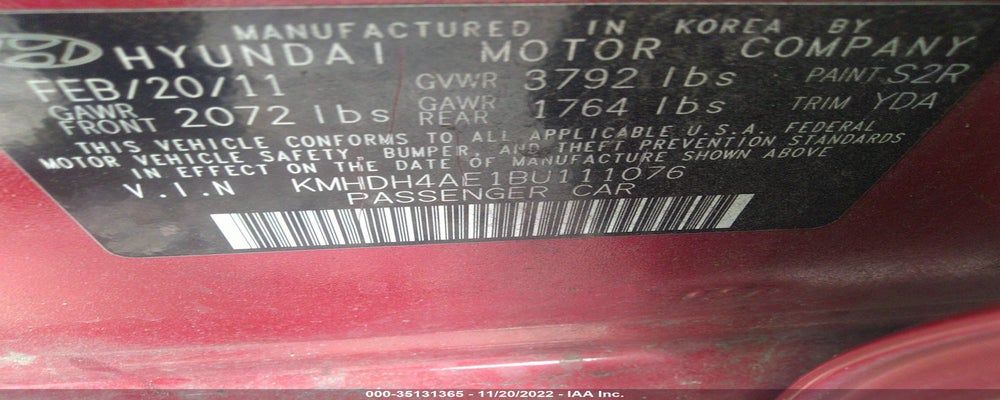 KMHDH4AE1BU111076 2011 HYUNDAI ELANTRA photo no. 9