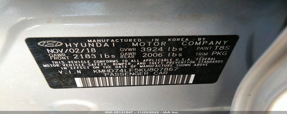 KMHD74LF5KU807867 2019 HYUNDAI ELANTRA photo no. 9