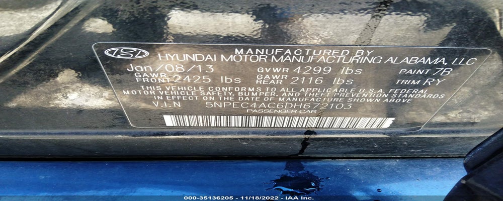 5NPEC4AC6DH672103 2013 HYUNDAI SONATA photo no. 9