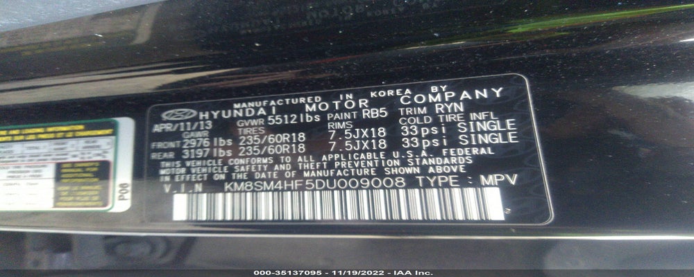 KM8SM4HF5DU009008 2013 HYUNDAI SANTA FE photo no. 9