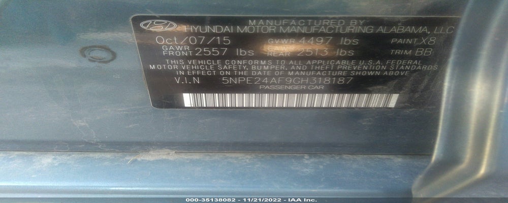 5NPE24AF9GH318187 2016 HYUNDAI SONATA photo no. 9