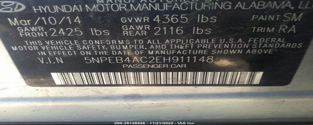 5NPEB4AC2EH911148 2014 HYUNDAI SONATA photo no. 9