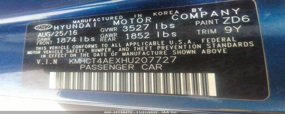 KMHCT4AEXHU207727 2017 HYUNDAI ACCENT photo no. 9