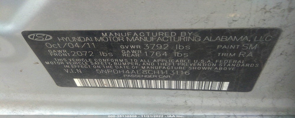 5NPDH4AE8CH113116 2012 HYUNDAI ELANTRA photo no. 9