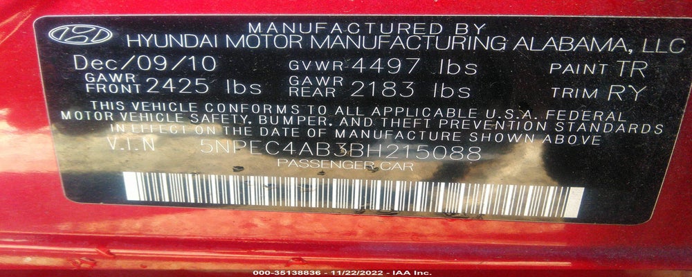 5NPEC4AB3BH215088 2011 HYUNDAI SONATA photo no. 9
