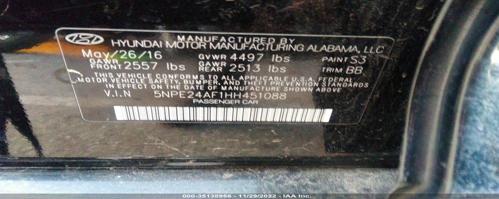 5NPE24AF1HH451088 2017 HYUNDAI SONATA photo no. 9