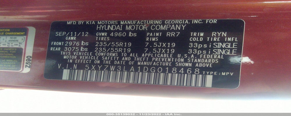 5XYZW3LA1DG018468 2013 HYUNDAI SANTA FE photo no. 9