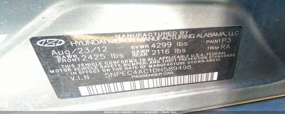 5NPEC4AC1DH589498 2013 HYUNDAI SONATA photo no. 9