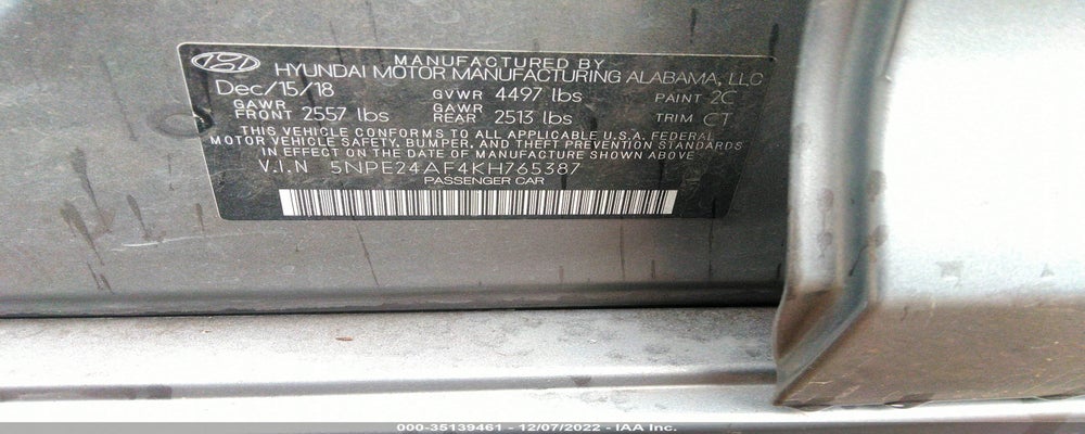 5NPE24AF4KH765387 2019 HYUNDAI SONATA photo no. 9