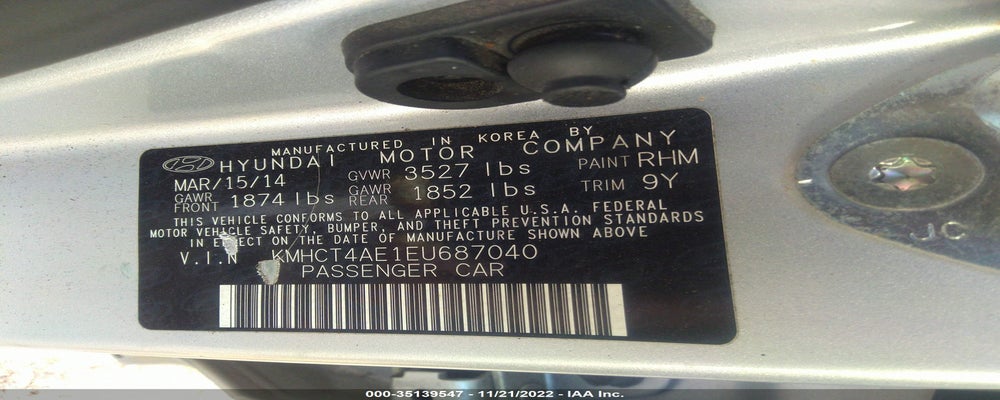 KMHCT4AE1EU687040 2014 HYUNDAI ACCENT photo no. 9