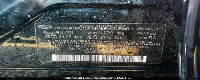 5NPEB4AC9BH128646 2011 HYUNDAI SONATA photo no. 9