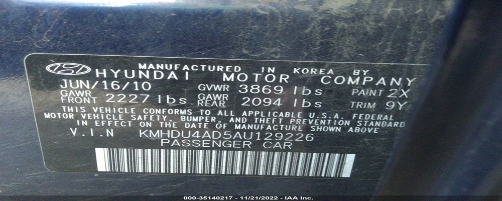 KMHDU4AD5AU129226 2010 HYUNDAI ELANTRA photo no. 9