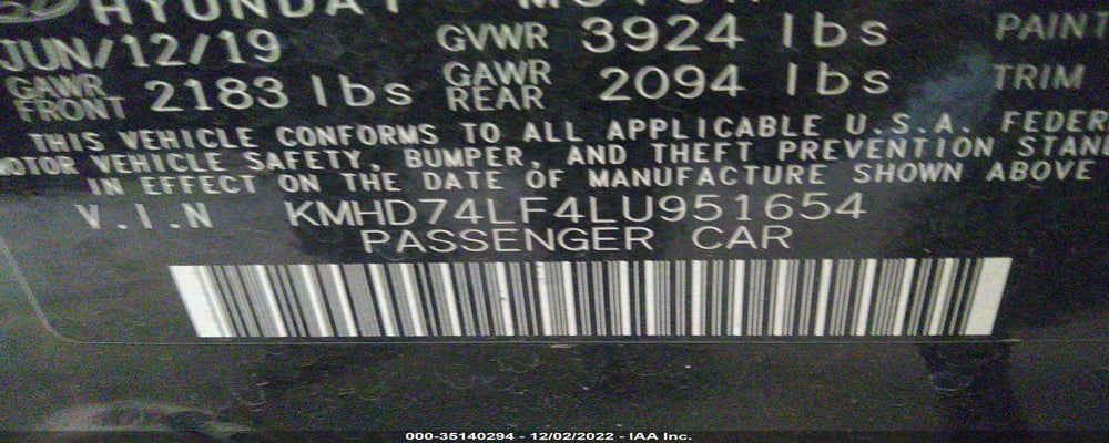 KMHD74LF4LU951654 2020 HYUNDAI ELANTRA photo no. 9