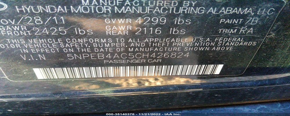 5NPEB4AC5CH426824 2012 HYUNDAI SONATA photo no. 9