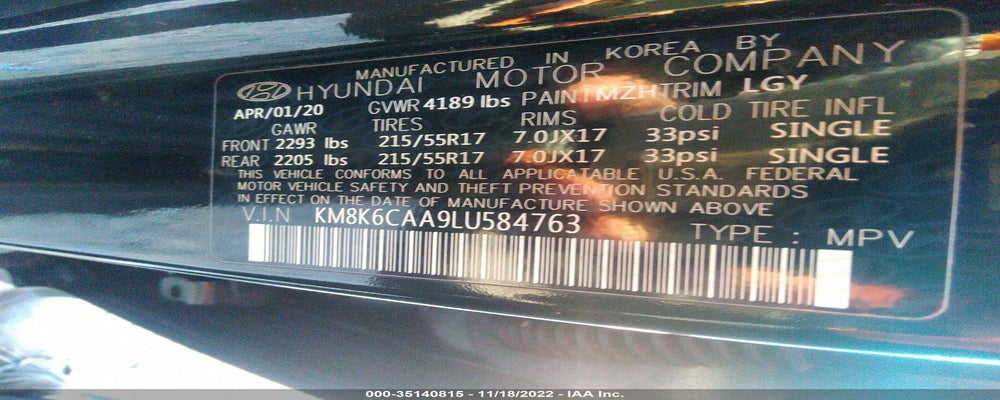 KM8K6CAA9LU584763 2020 HYUNDAI KONA photo no. 9