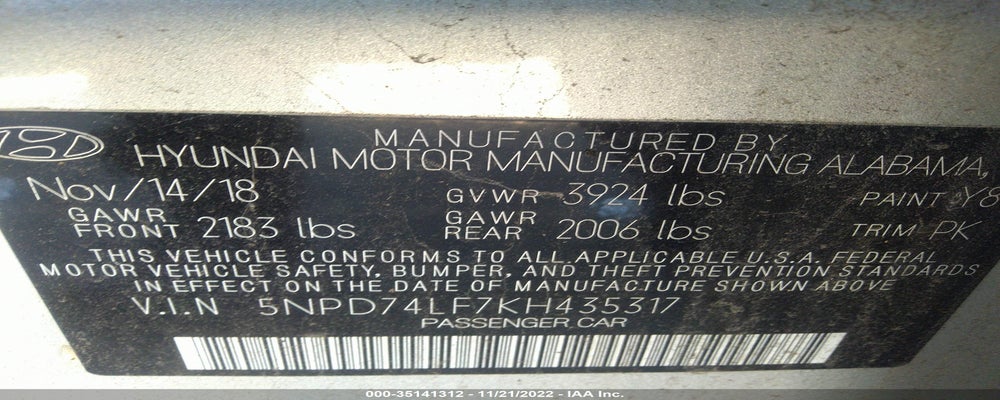 5NPD74LF7KH435317 2019 HYUNDAI ELANTRA photo no. 9
