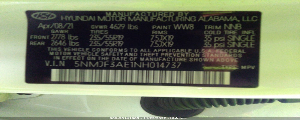 5NMJF3AE1NH014737 2022 HYUNDAI TUCSON photo no. 9