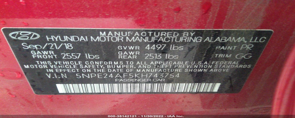 5NPE24AF5KH743754 2019 HYUNDAI SONATA photo no. 9