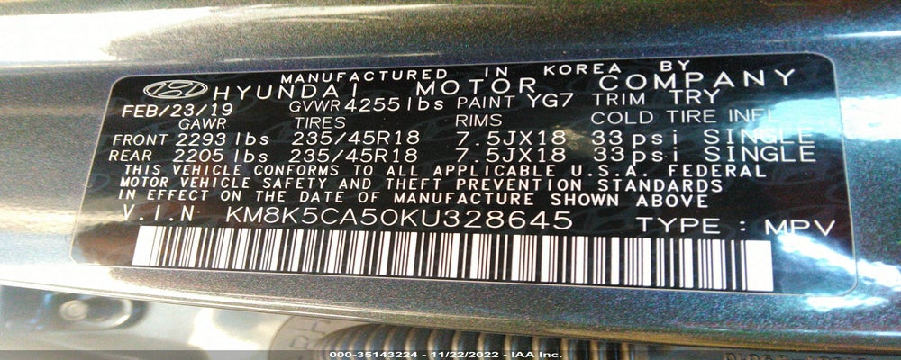 KM8K5CA50KU328645 2019 HYUNDAI KONA photo no. 9