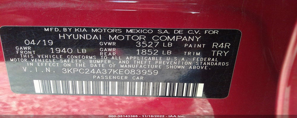 3KPC24A37KE083959 2019 HYUNDAI ACCENT photo no. 9