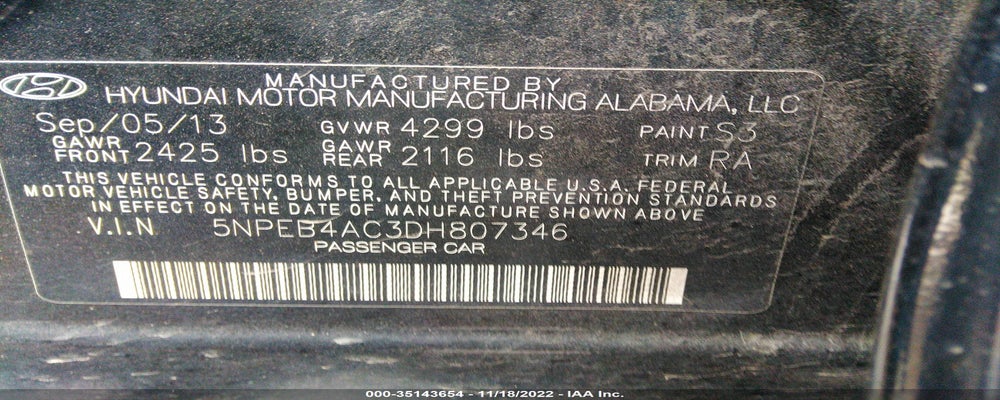 5NPEB4AC3DH807346 2013 HYUNDAI SONATA photo no. 9