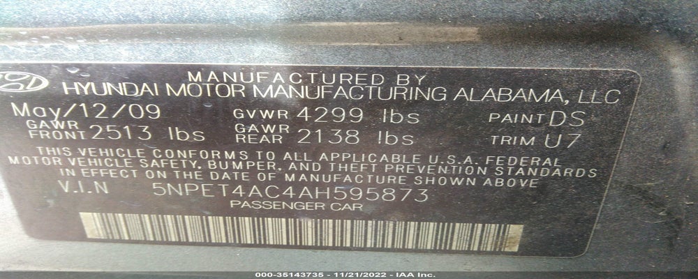 5NPET4AC4AH595873 2010 HYUNDAI SONATA photo no. 9