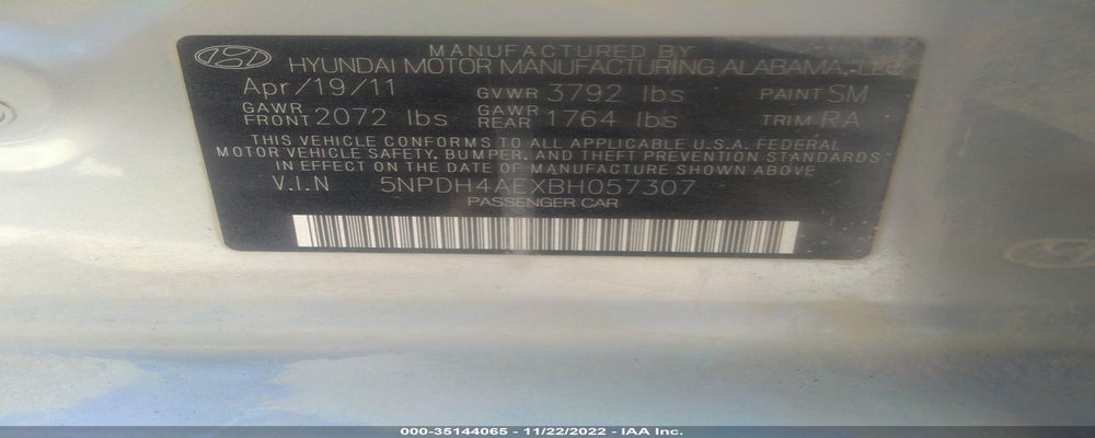 5NPDH4AEXBH057307 2011 HYUNDAI ELANTRA photo no. 9