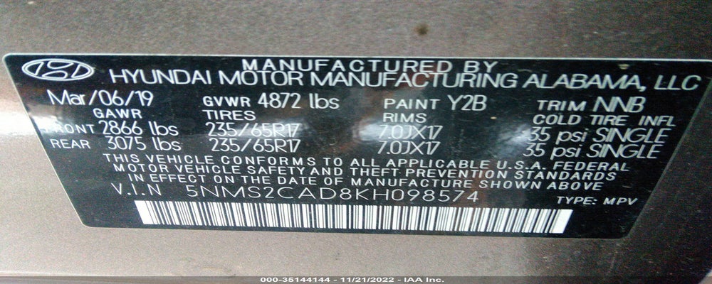 5NMS2CAD8KH098574 2019 HYUNDAI SANTA FE photo no. 9