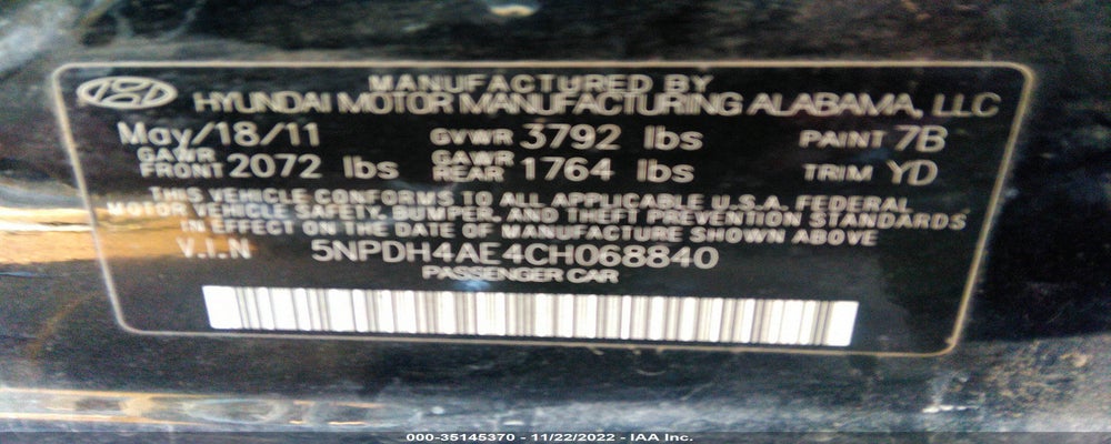 5NPDH4AE4CH068840 2012 HYUNDAI ELANTRA photo no. 9