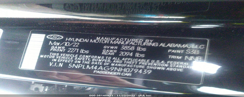 5NPLM4AG9NH079439 2022 HYUNDAI ELANTRA photo no. 9