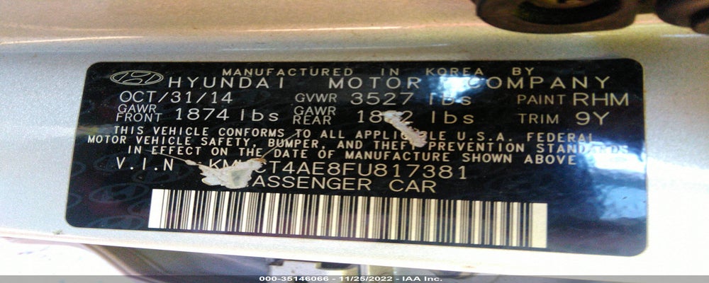 KMHCT4AE8FU817381 2015 HYUNDAI ACCENT photo no. 9