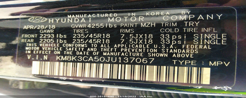 KM8K3CA50JU137067 2018 HYUNDAI KONA photo no. 9