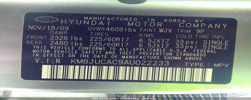 KM8JUCAC9AU022233 2010 HYUNDAI TUCSON photo no. 9