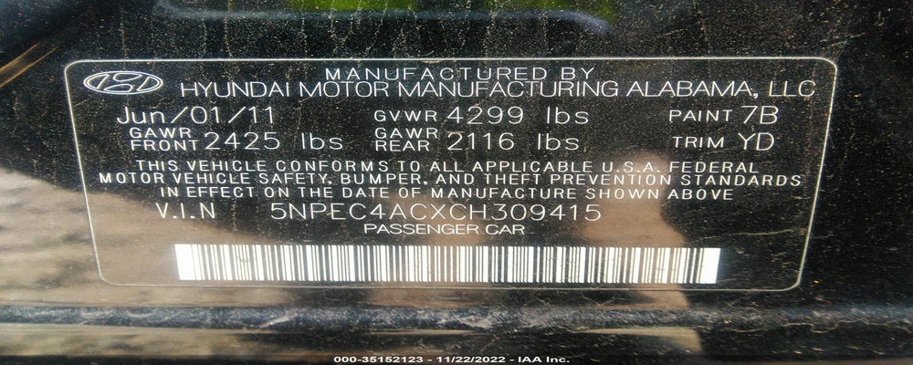 5NPEC4ACXCH309415 2012 HYUNDAI SONATA photo no. 9