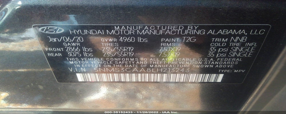 5NMS3CAA8LH213243 2020 HYUNDAI SANTA FE photo no. 9