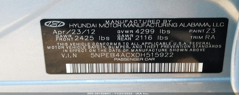 5NPEB4ACXDH515922 2013 HYUNDAI SONATA photo no. 9