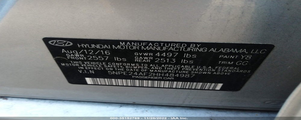 5NPE24AF2HH484987 2017 HYUNDAI SONATA photo no. 9