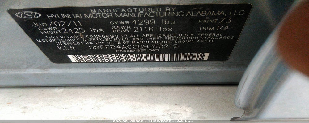 5NPEB4AC0CH310219 2012 HYUNDAI SONATA photo no. 9