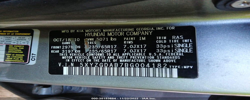 5XYZGDAB7BG004182 2011 HYUNDAI SANTA FE photo no. 9
