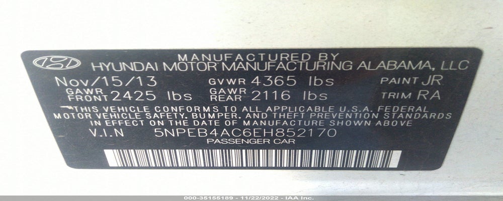 5NPEB4AC6EH852170 2014 HYUNDAI SONATA photo no. 9
