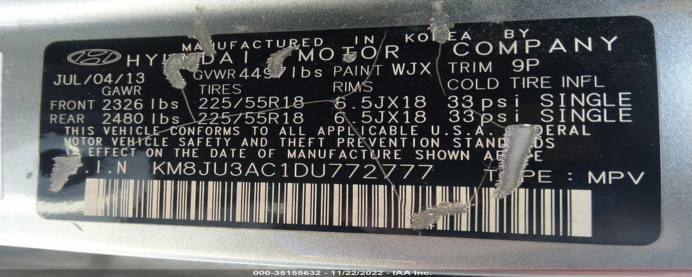 KM8JU3AC1DU772777 2013 HYUNDAI TUCSON photo no. 9