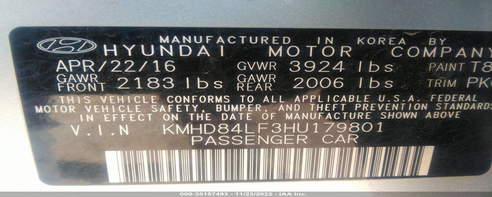 KMHD84LF3HU179801 2017 HYUNDAI ELANTRA photo no. 9
