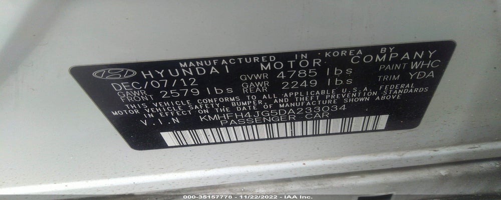KMHFH4JG5DA233034 2013 HYUNDAI AZERA photo no. 9
