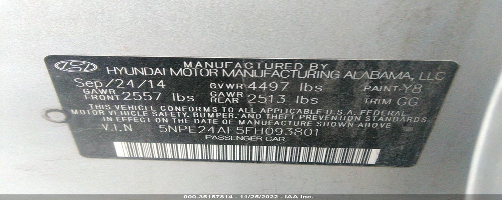 5NPE24AF5FH093801 2015 HYUNDAI SONATA photo no. 9