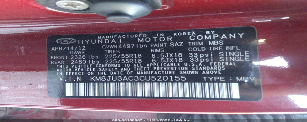 KM8JU3AC3CU520155 2012 HYUNDAI TUCSON photo no. 9