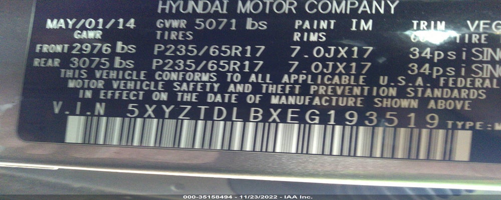 5XYZTDLBXEG193519 2014 HYUNDAI SANTA FE SPORT photo no. 9
