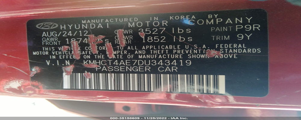 KMHCT4AE7DU343419 2013 HYUNDAI ACCENT photo no. 9
