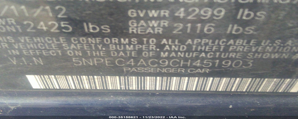 5NPEC4AC9CH451903 2012 HYUNDAI SONATA photo no. 9